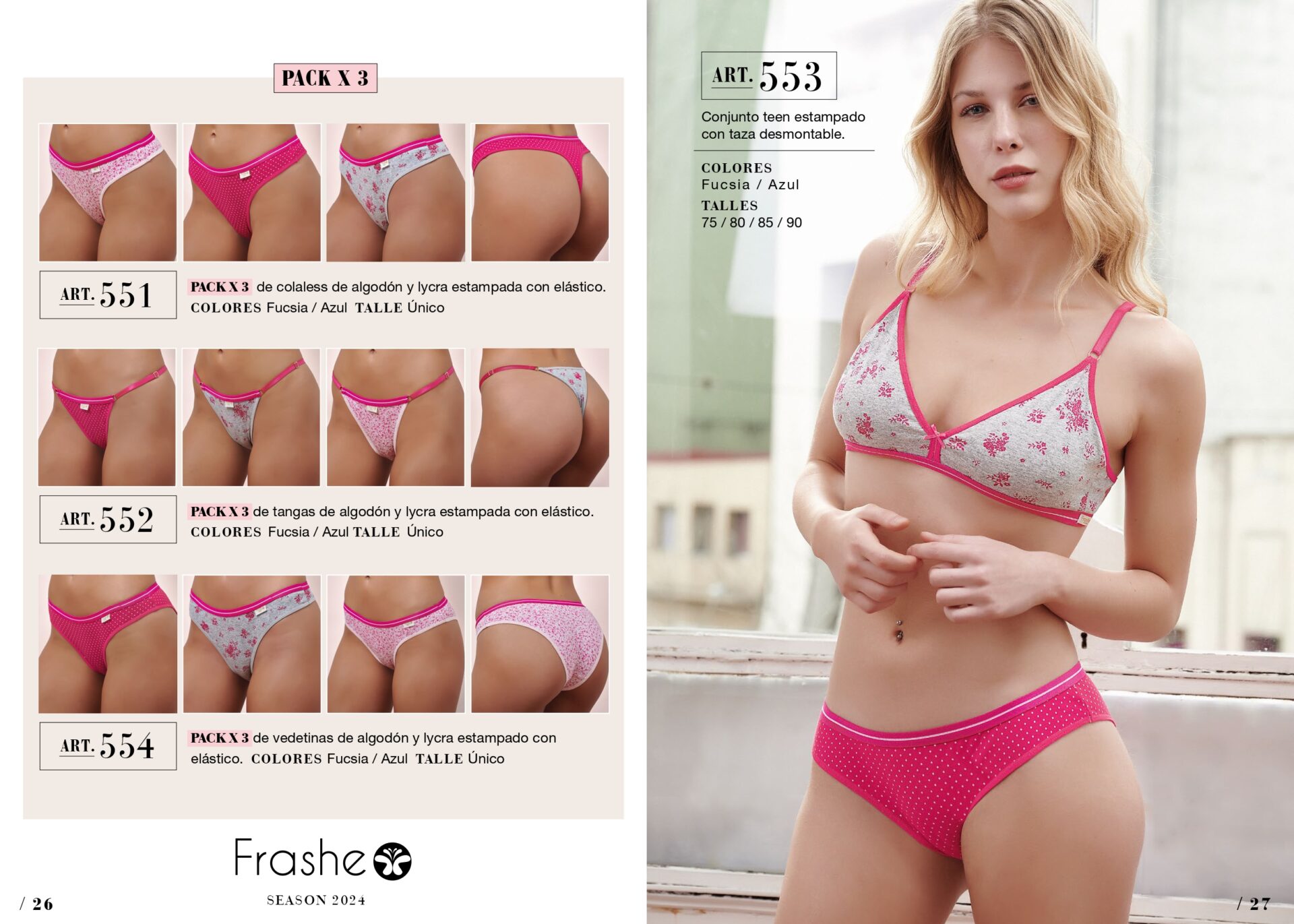 FRASHE conjuntos 553 fucsia 551 colaless 552 tanga 554 vedetina